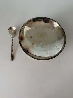Community Silverplate Pierced Serving Spoon and Ornate Dish Set